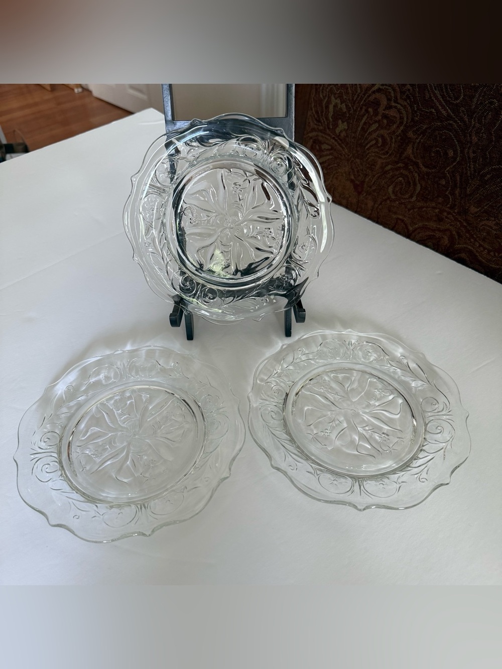 Set of 3 Vintage McKee Rock Crystal Clear Scalloped Edge Side Plates